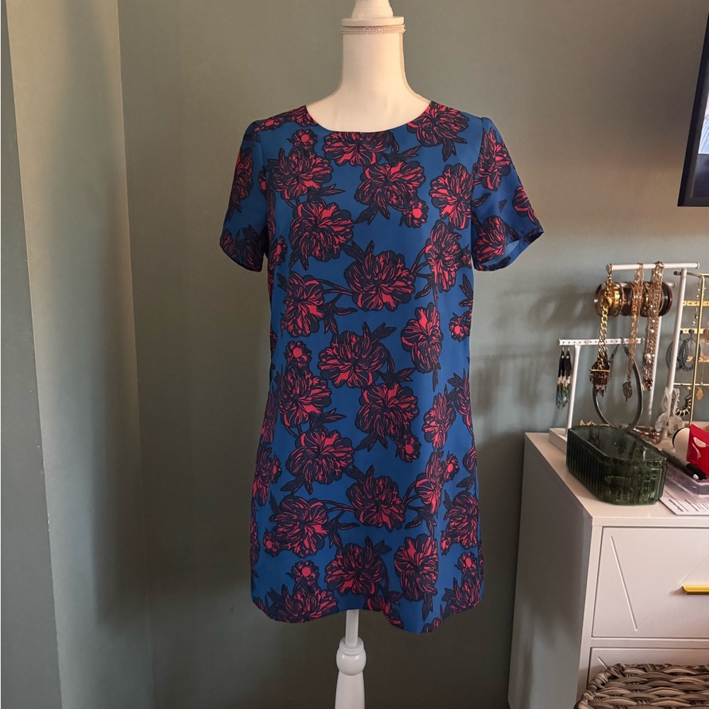 EUC J.Crew Floral Blue and Red Dress 8P